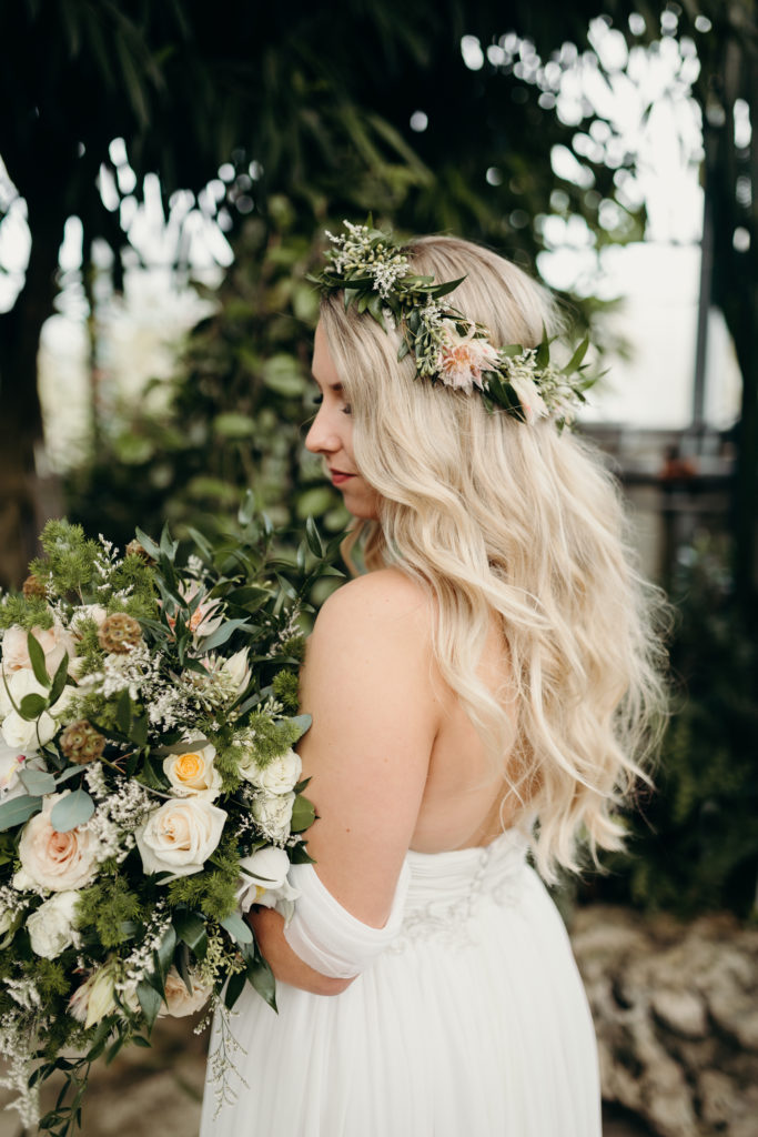 bride at civic gardens in london, ontario flowers by grow and bloom