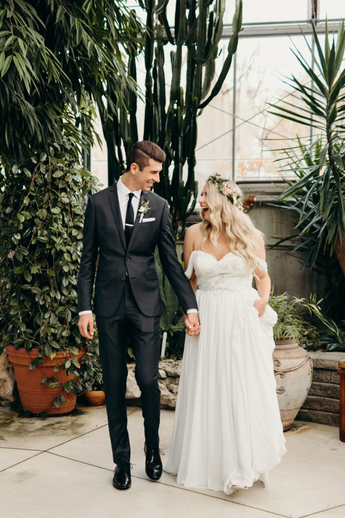 greenhouse wedding in toronto ontario bride and groom