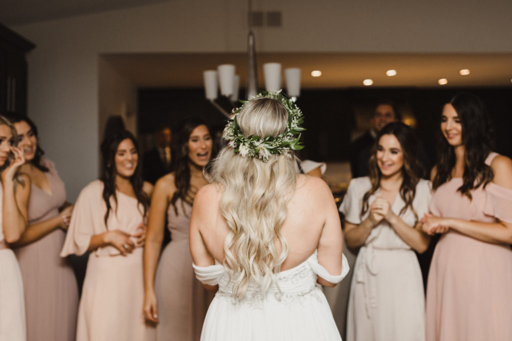 bridesmaids seeing bride for first time wedding photography toronto ontario